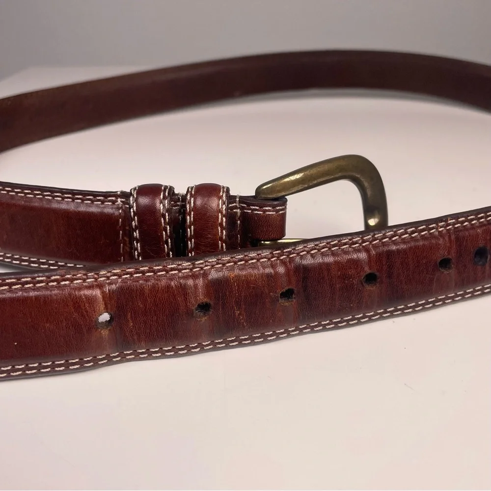 Oil Tanned Cowhide Belt Brown with Contrast Stitching Size 38